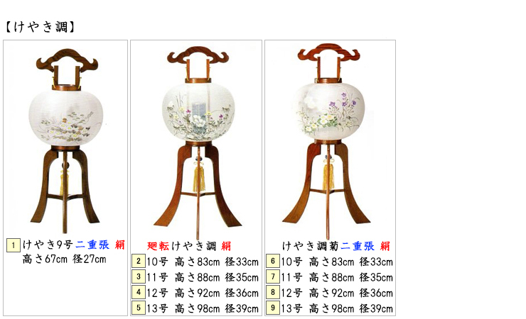 けやき調/けやき9号二重張絹、廻点けやき調絹10号11号12号13号、けやき調菊二重張絹10号11号12号13号