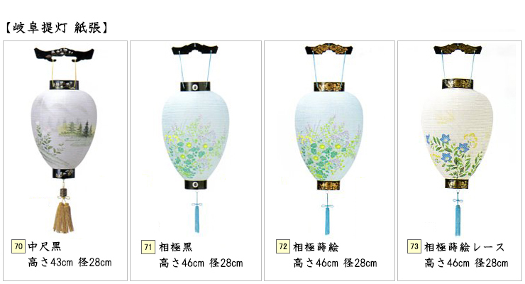 岐阜提灯紙張、中尺黒、相極黒、相極蒔絵、相極蒔絵レース